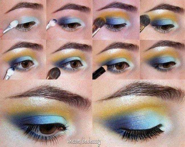 35 Cool Makeup Looks That'll Blow Your Mind : Blue and Yellow Sparkling Eye  Makeup Look